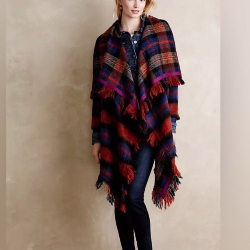 Anthropologie Hei Hei Wool plaid fringe coat Size XS/S